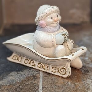 Lenox Snow Lights Sleigh Votive Candle Holder Vintage Snowman Figurine